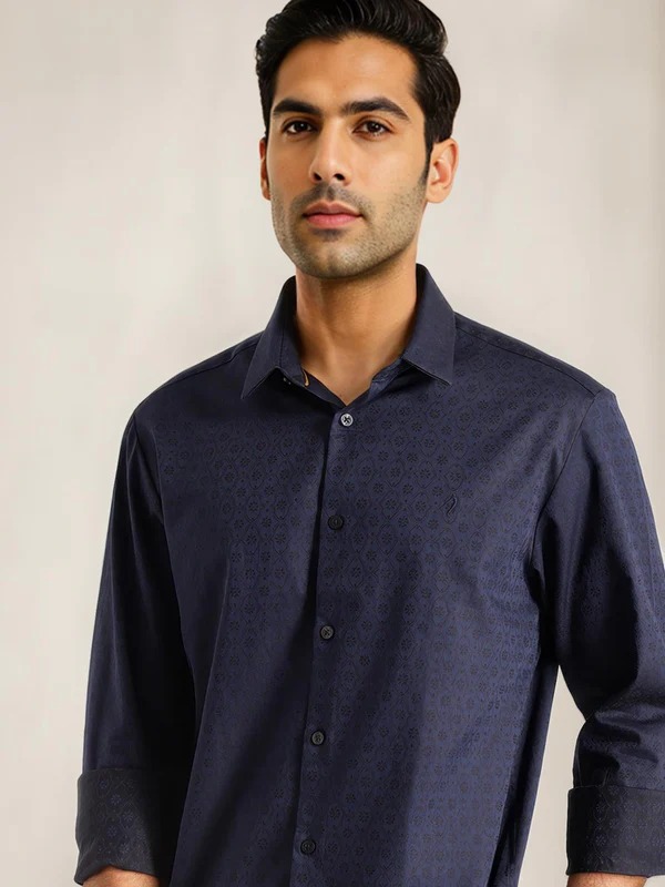 Indian Terrain Men All Over Print Dark Blue Shirt
